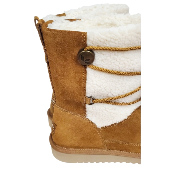 New Koolaburra Ugg michon short boots chesnut suede faux fur pull on lace winter - Picture 11 of 16